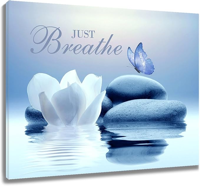 EOBTAIN Zen Bathroom Wall Art Blue Butterfly and Flower Stone Relaxing Just by EOBTAIN