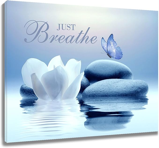 EOBTAIN Zen Framed Wall Art 20x16 Inches Blue Butterfly and Water Lily Flower by EOBTAIN
