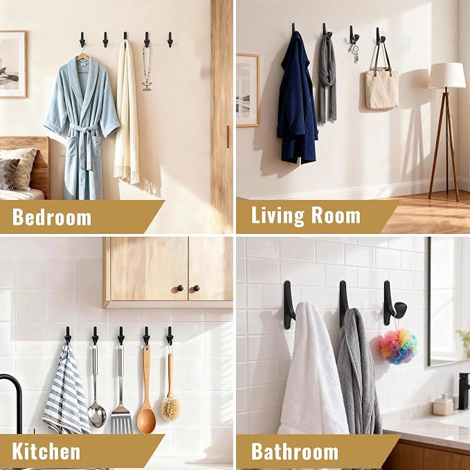 10 Pack Wall Hooks for Hanging, Heavy Duty Metal Coat Hooks Wall Mount - Image 2