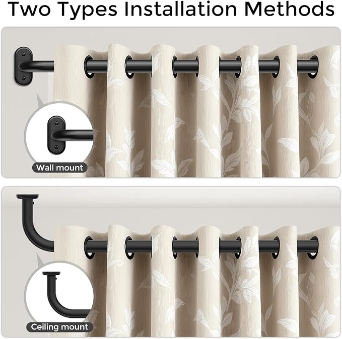 Curtain Rods 36-120 Inch, 1 Inch Adjustable Long Heavy Duty Room Darkening - Image 4