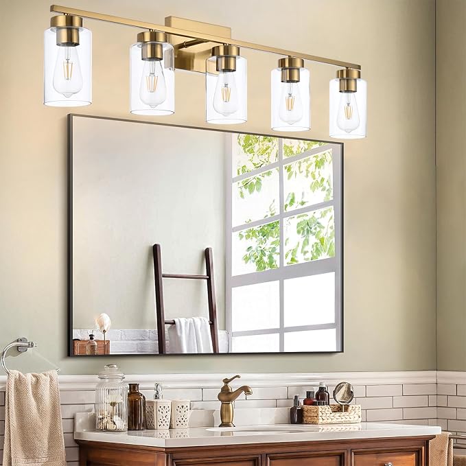 5 Light Bathroom Vanity Light Fixtures, Brushed Brass Modern Wall Lights - Image 6