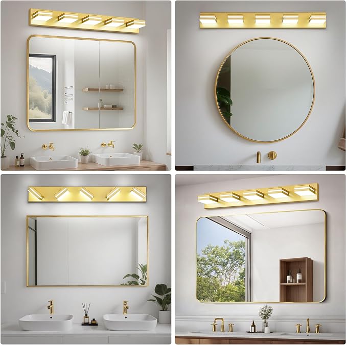 Modern LED Bathroom Lights Fixtures 5-Light, Metal Gold Acrylic Wall Lighting - Image 7