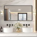 LOAAO 55"X30" Black Rectangle Bathroom Mirror Wall, Matte Black Aluminum Alloy by LOAAO