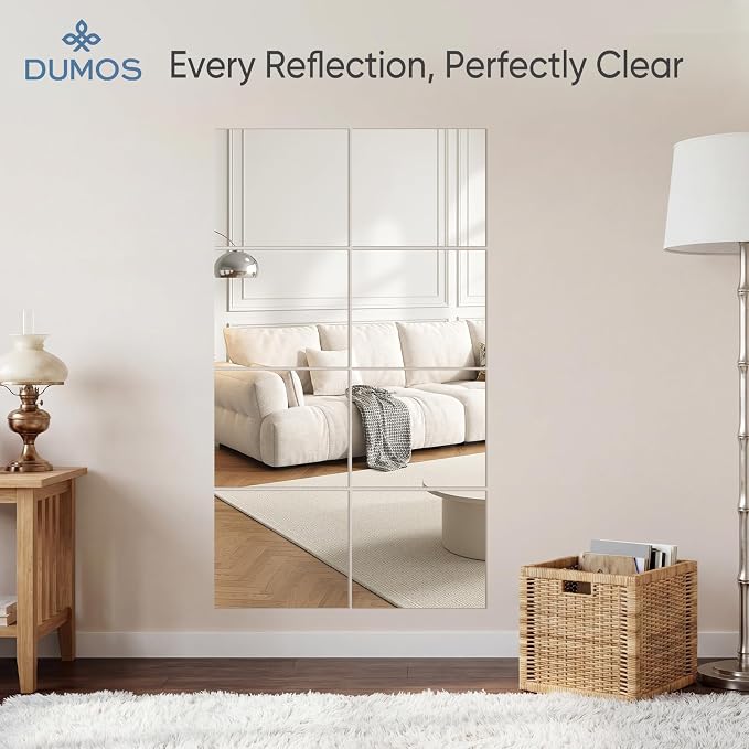 DUMOS 4 Pack Wall Mirror Tiles, Hallway Mirror 16"x12" HD Glass Sheets - Image 3