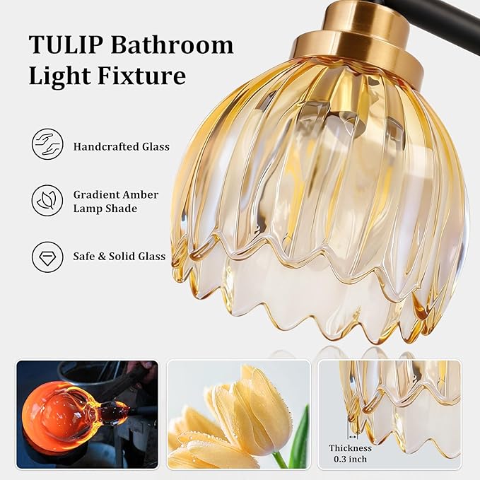 TALOYA Bathroom Vanity Light Fixtures, 4-Light Black and Gold Wall Lights - Image 3