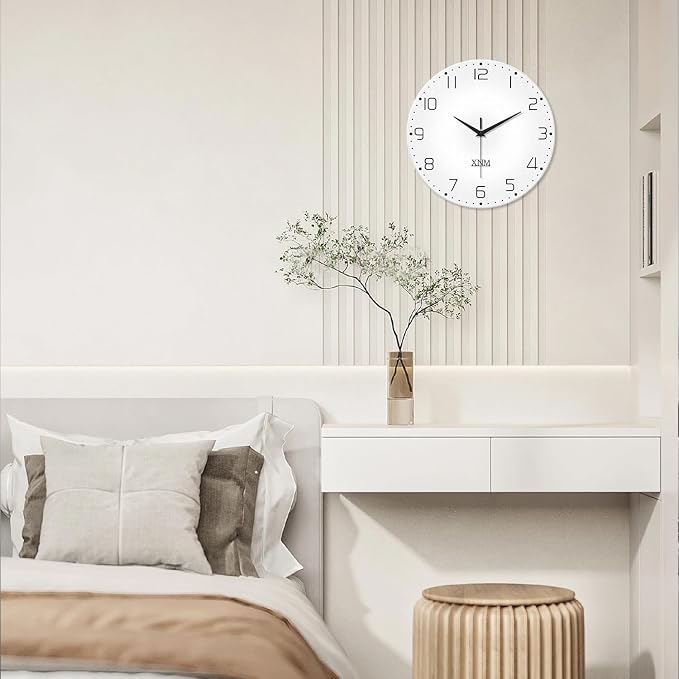 XNM Large White Glass Clocks Battery Operated 20 Inch Modern Minimalist Wall - Image 4