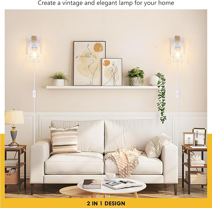 Lomoky White Plug in Wall Sconces Set of Two, Modern Wall Lights - Image 6