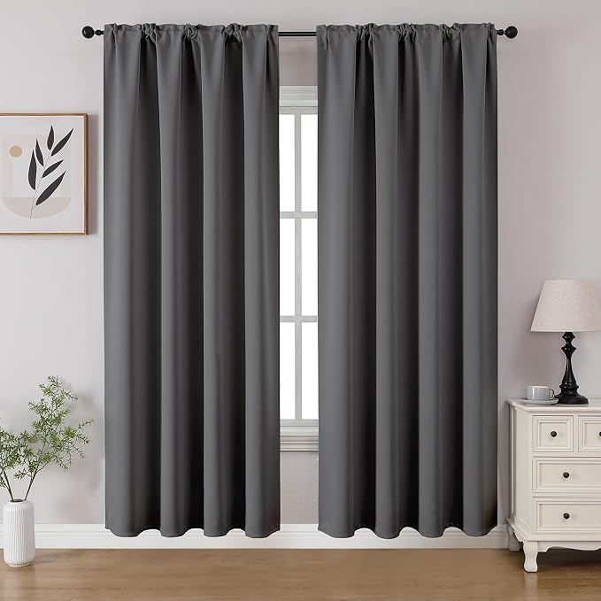 CUCRAF Light Grey Blackout Curtains 72 inch Length 2 Panels Set, Rod Pocket by CUCRAF