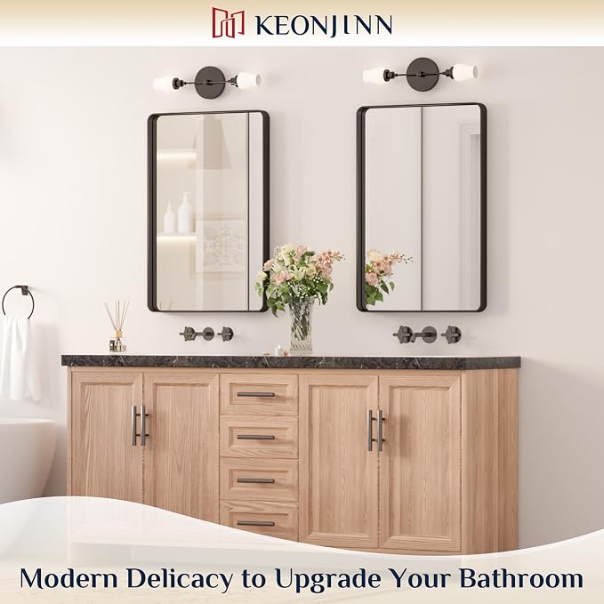 Keonjinn Black Bathroom Mirror, 20 x 30 Inch Rounded Rectangle Bathroom Mirrors - Image 2