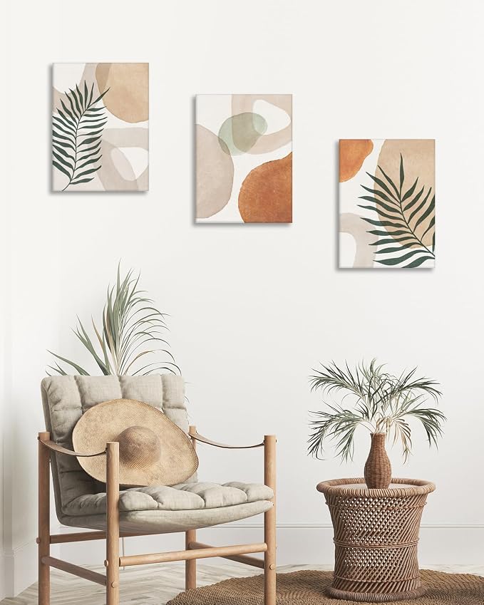 HesenDot Abstract Botanical Wall Art Set of 3, 30x40CM Neutral Plant Framed - Image 2