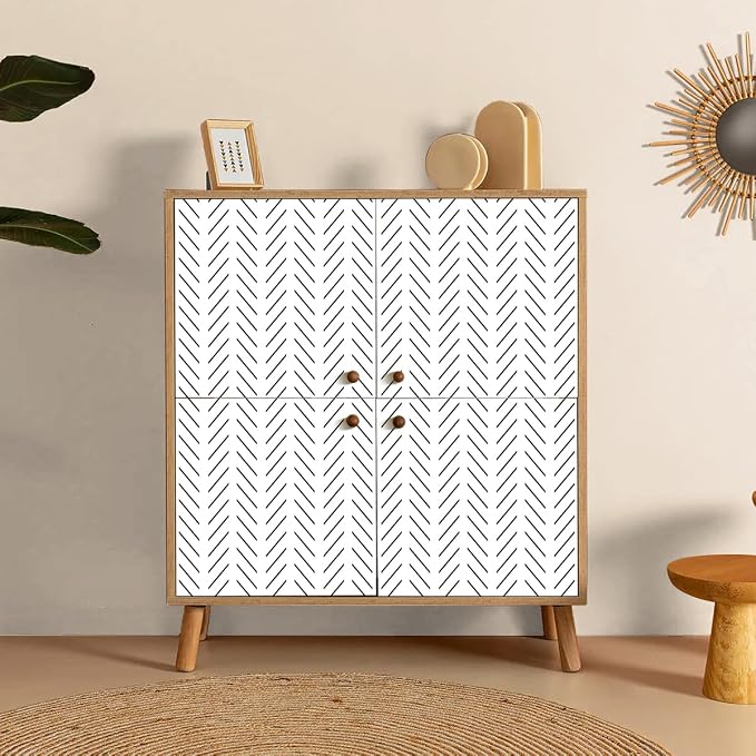 Erfoni Black and White Peel and Stick Wallpaper Modern Herringbone Contact - Image 7