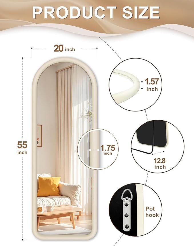Delma Arched Full Length Mirror, Free Standing Floor Velvet Finish Frame Mirror - Image 3