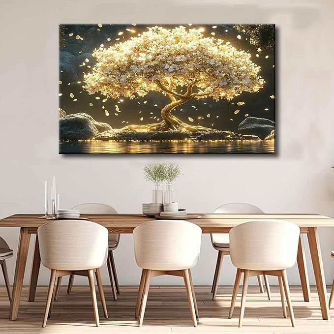 Large Tree of Life Canvas Wall Art Abstract Gold Tree Mountain Lake Decor - Image 7