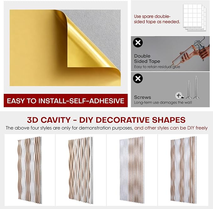 Large Acoustic Wall Panels 47.2"x23.6"x1.57"4-Pack, 3D DIY Wave Sound Proof - Image 7