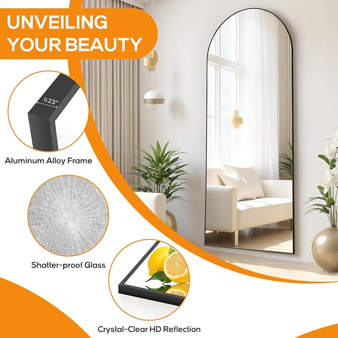Arched Mirror Full Length, Upgraded 21"x64" Body Wall Mirrors - Image 5