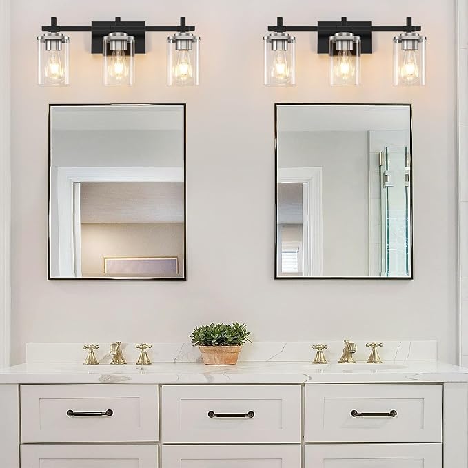 3-Lights Black and Brushed Nickel Bathroom Light Fixtures, Modern Black and - Image 5