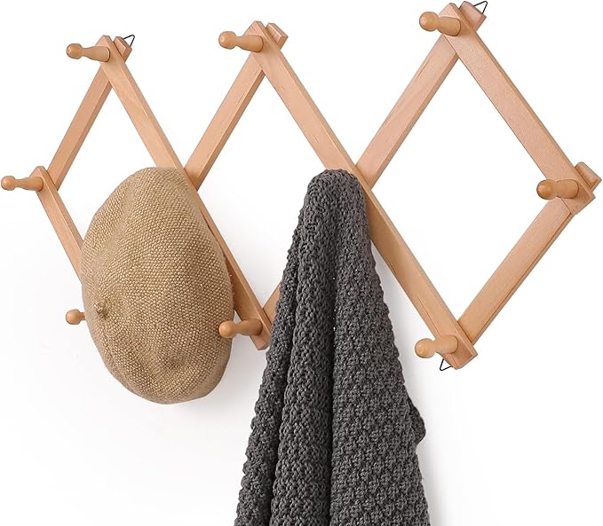 SCUNDA Wall Rack with 10 Hooks, Wooden Wall Expandable Coat Rack by SCUNDAHOME