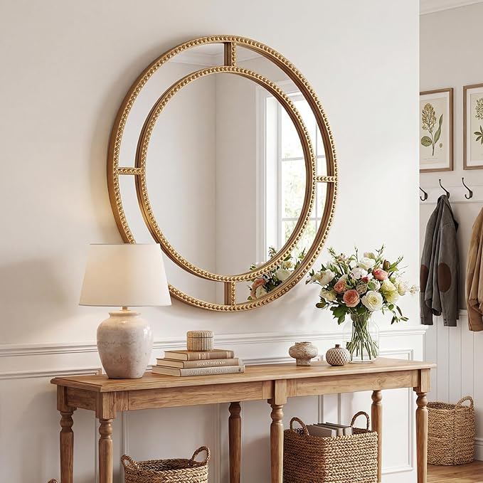 Tangkula 28" Gold Round Wall Mirror, Circle Decorative Modern by TANGKULA