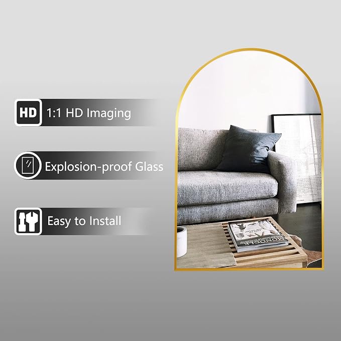 HARRITPURE 2Pcs Arched Bathroom Mirror ​Wall Mounted Mirror Aluminum Alloy Frame - Image 5