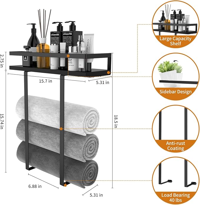 Towel Racks for Bathroom Wall Mounted, Xstydes Metal Towel Holder - Image 2