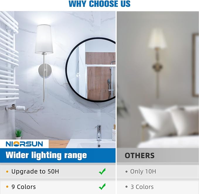 NIORSUN Brushed Nickel Battery Operated Wall Sconce Set of 2, Rechargeable Wall - Image 8
