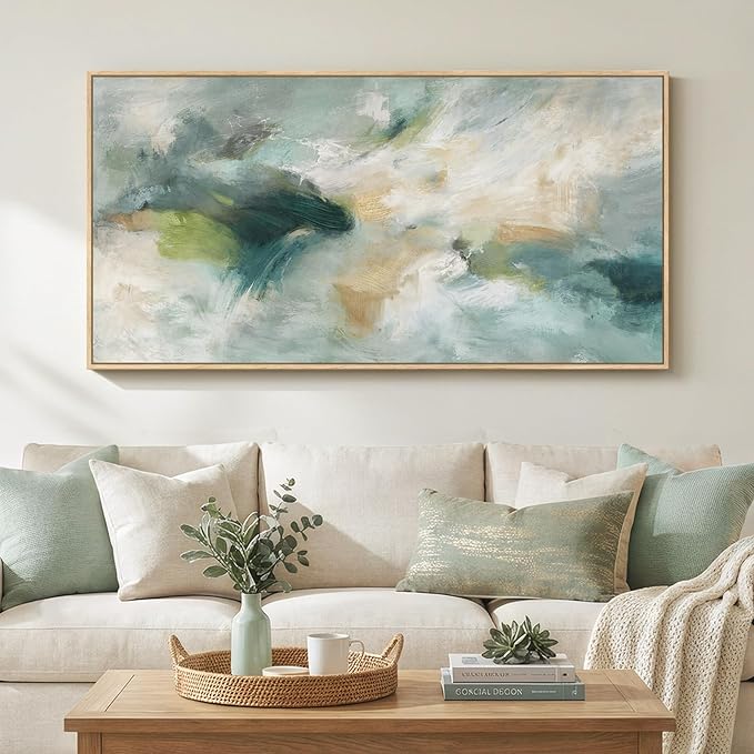 Large Framed Sage Green Abstract Wall Art by Cuspin