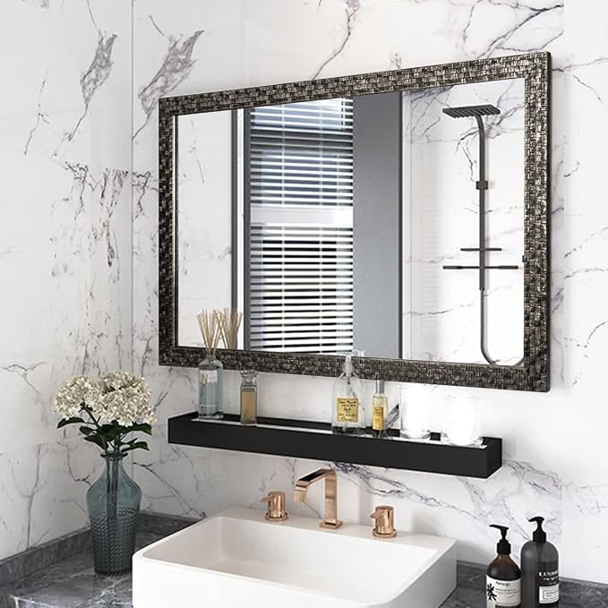 Bathroom Mirrors 40x24 Inch for Wall, Modern Rectangle Black Frame Wall Mounted by Unknown
