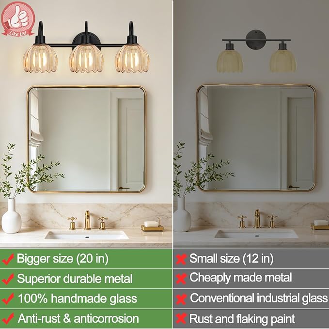 Bathroom Light Fixtures, 3-Light Black Vanity Light - Image 4