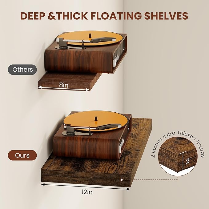 Vivelove 12" Deep Floating Shelves Over Toilet, Farmhouse Rustic Shelves - Image 4