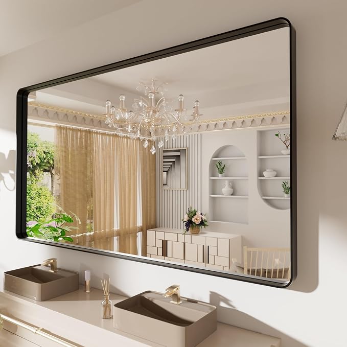 LOAAO 72X40 Inch Black Metal Framed Bathroom Mirror - Image 3