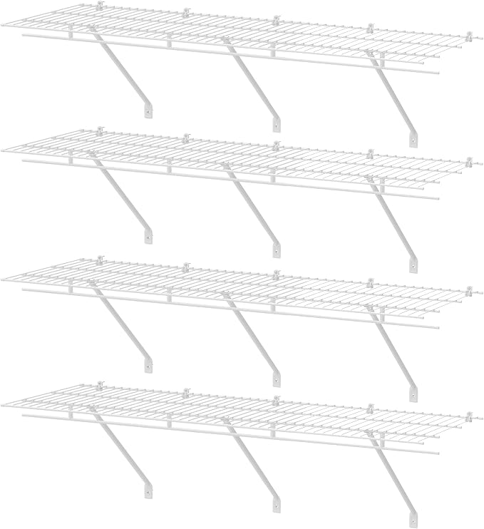 HAUSHOF Closet Shelves Wall Mounted 4-Pack, 4ft x 16in White Metal Wire Shelving by HAUSHOF