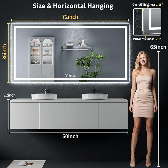 72"x36" LED Bathroom Mirror - Image 8