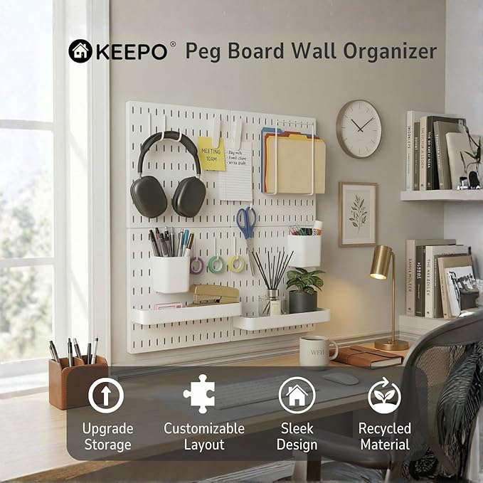 Keepo Peg Board Wall Organizer – Plastic Pegboard Panels, Modular Peg Board - Image 2