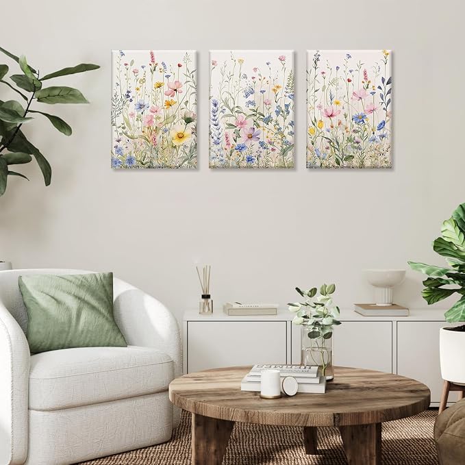 Bwodke Wildflower Wall Art Watercolor Botanical Floral Colorful Canvas Prints - Image 6