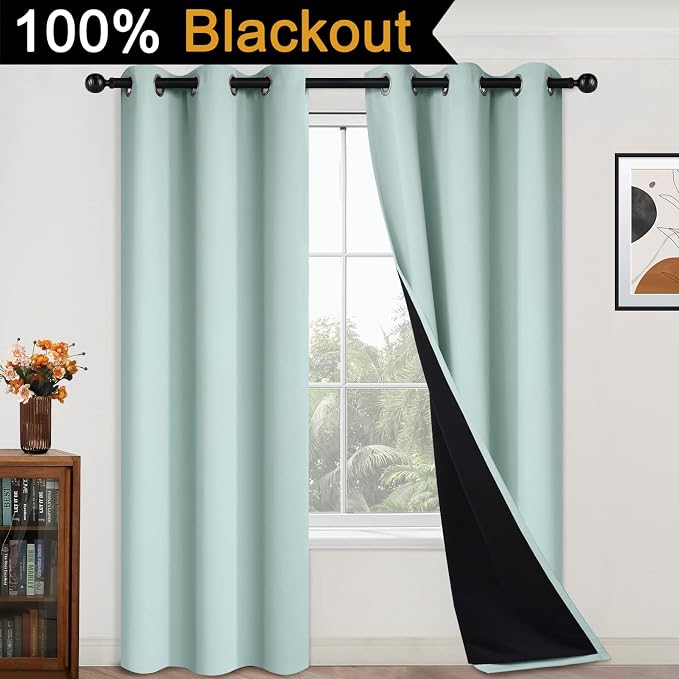 Yakamok Full Blackout Curtains 84 Inches Long, 2 Thick Layers Grommet Top - Image 2