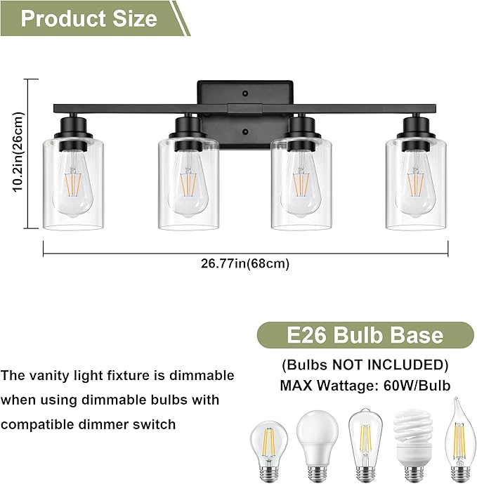 Unicozin Modern Bathroom Light Fixtures, 4 Light Vanity Lights Over Mirror - Image 5