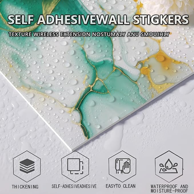 10pcs Peel and Stick Tile Shower Waterproof Marble Tiles Wall Panels, - Image 5