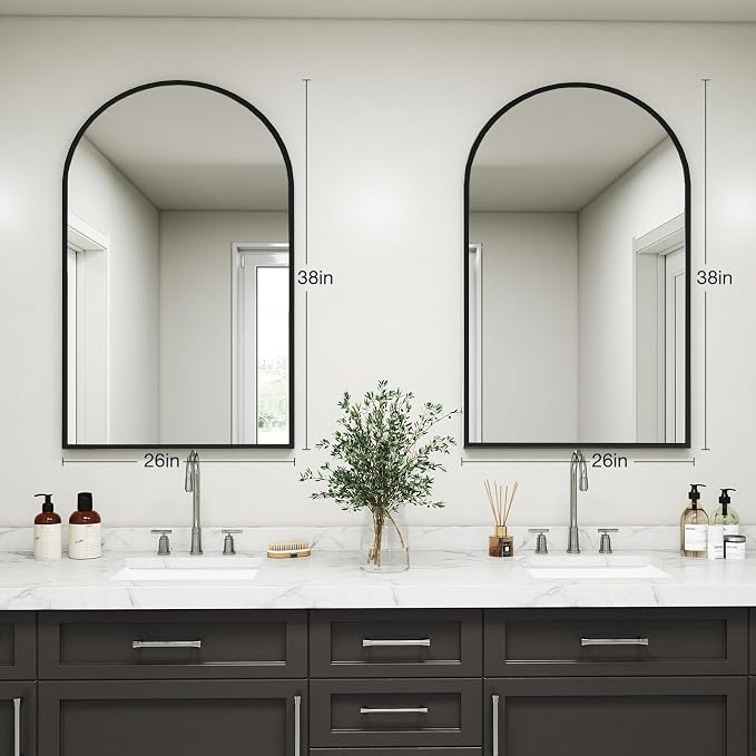 DUMOS Black Metal Arch Vanity Rounded Rectangle Bathroom Mirrors - Image 3