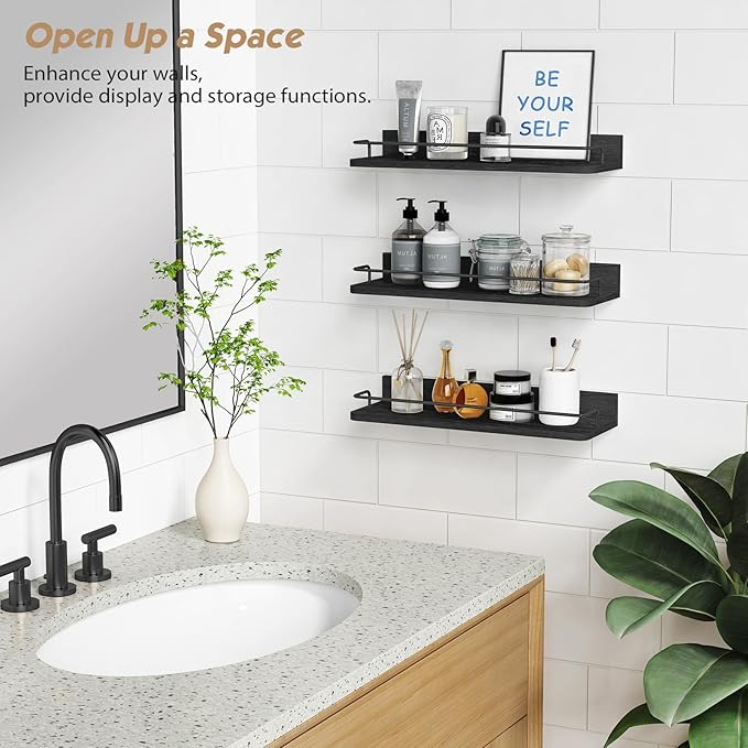 Forbena Black Floating Shelves for Wall, Bahtroom Wall Shelves Over Toilet - Image 5