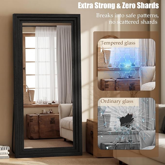 Full Length Mirror 71"x30", Large Solid Wood Frame Floor Mirror, Leaning Floor - Image 5
