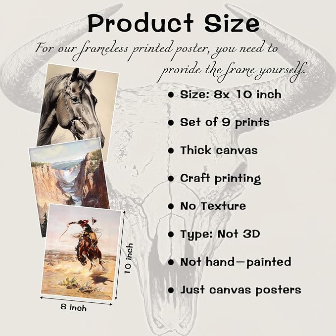 Western Desert Cowboy Posters Wall Art Set of 9, Boho Western Ranch Canvas Wall - Image 3