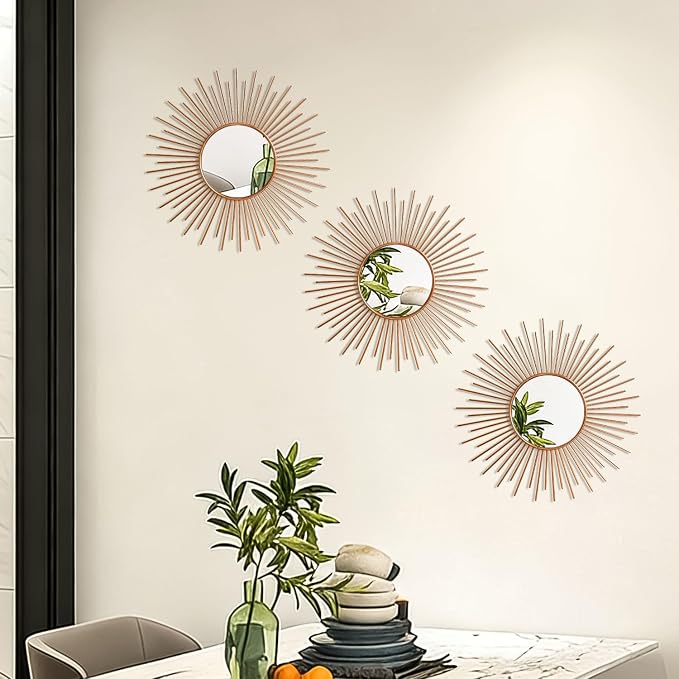 3 Pack Metal Mirrors for Wall Sunburst Wall Mirrors Home Décor Decorative - Image 5
