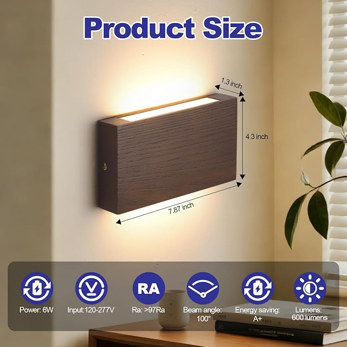 Wood Wall Sconce Indoor Wall Lights Hardwired 2 Pack Up and Down，wall Lights - Image 2