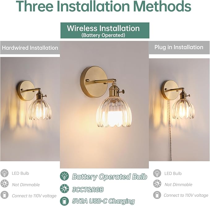 Shenmoyl Vintage Battery Operated Wall Sconce - Image 3