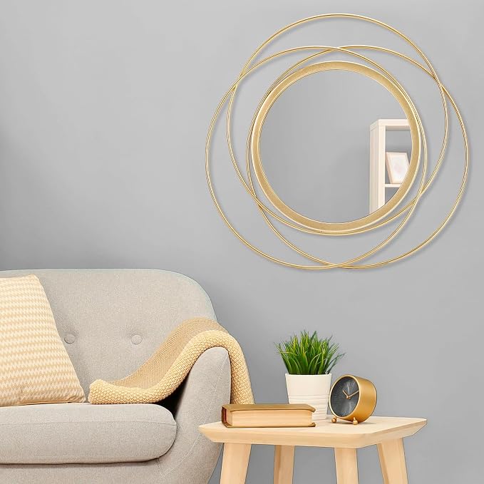 Wall Mirror Mounted Gold Large Round Decorative Mirrors, Circle Metal Art - Image 3