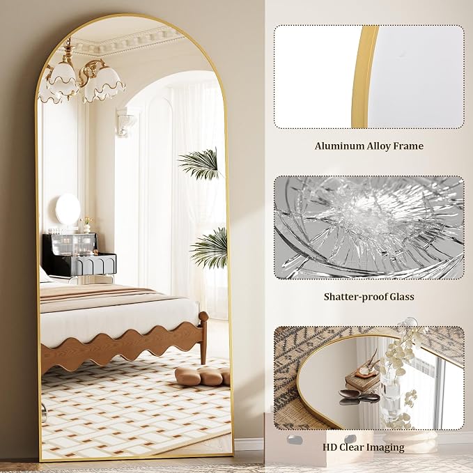 Prywot Full Length Mirror, Oversized 81"x41" Arched-Top Floor Mirror, Free - Image 7