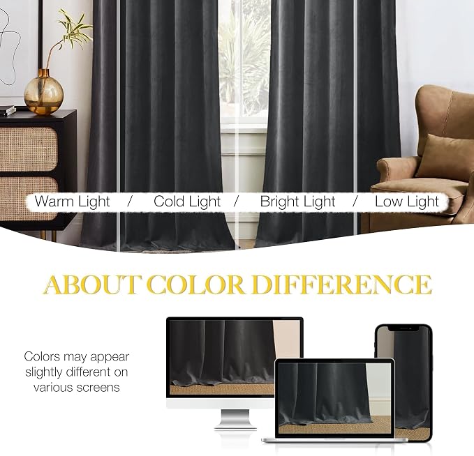 NICETOWN Grey Velvet Blackout Curtains 108 inches Long - Image 9