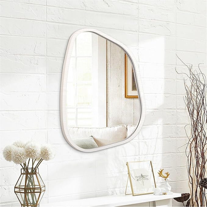 Irregular Wooden Framed Wall Mirror Modern Asymmetrical Unique Hanging Mirror - Image 2