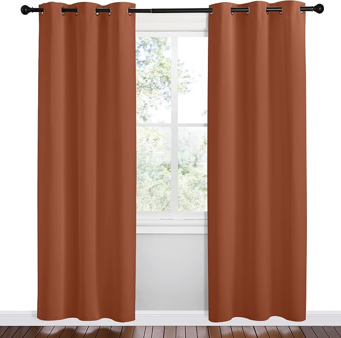 NICETOWN Bedroom Small Blackout Curtains 78 inches Long, Burnt Orange, 1 Pair - Image 2