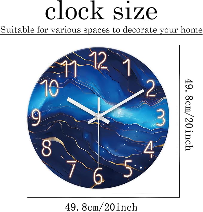 Blue Glass Wall Clocks Battery Operated 20 Inch Marble Large Wall Clocks - Image 5